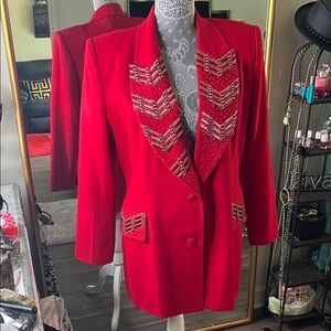 Red Women's Blazer with Embellished Details
